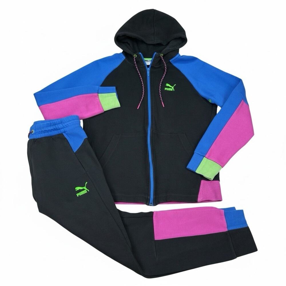 Puma Tracksuit Set Hoodie & Sweatpants Colorblock Black Blue Pink Men’s S